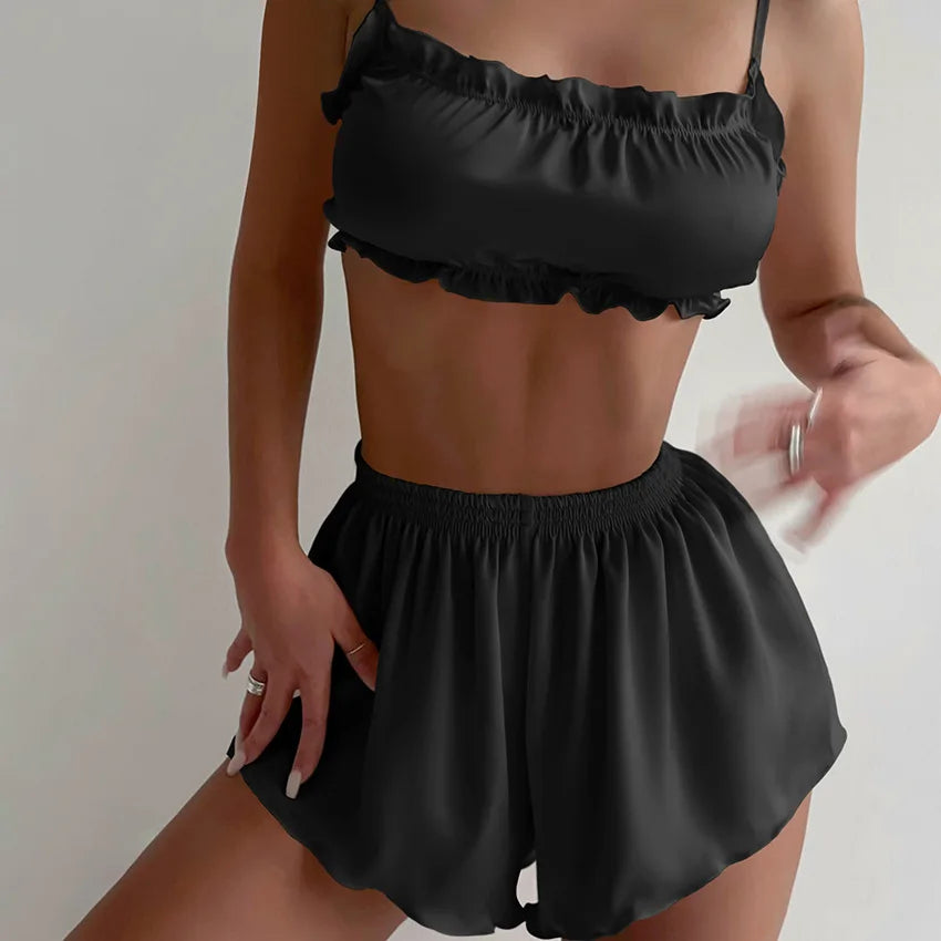 Women's Silky Ruffle Cami & Shorts Set