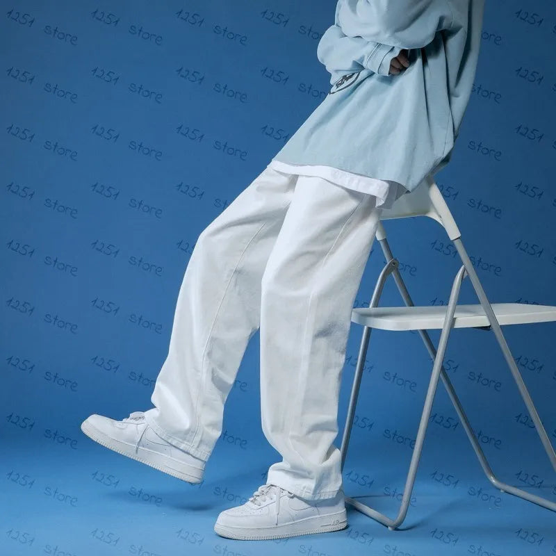Unisex White Baggy Straight Leg Jeans