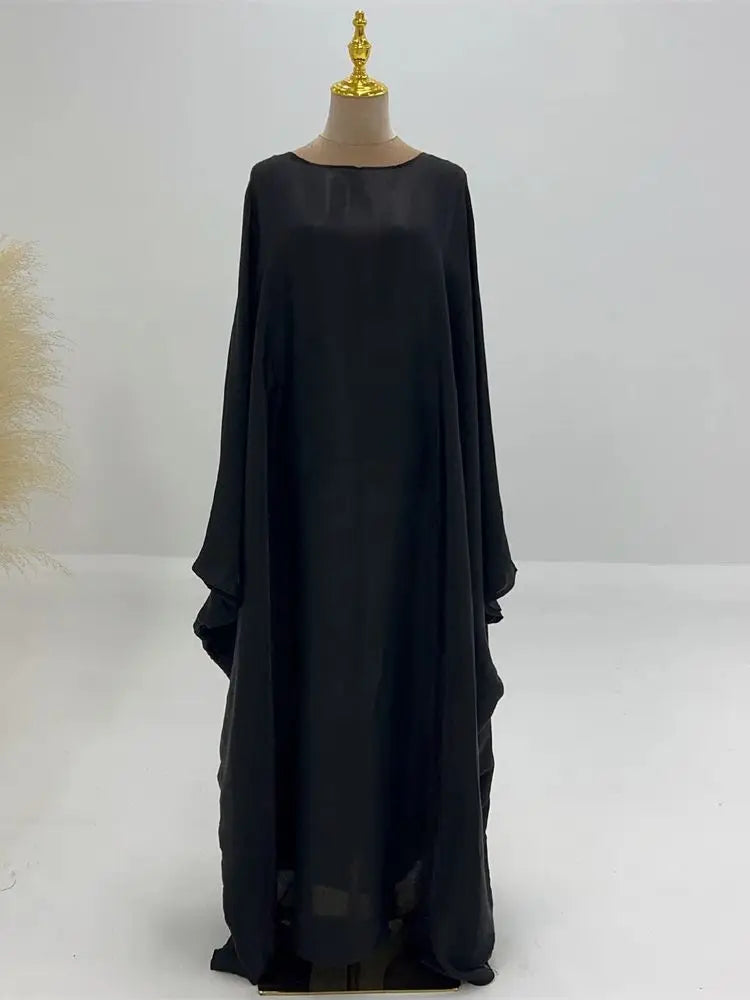 Women's Satin Batwing Sleeve Abaya Maxi Dress