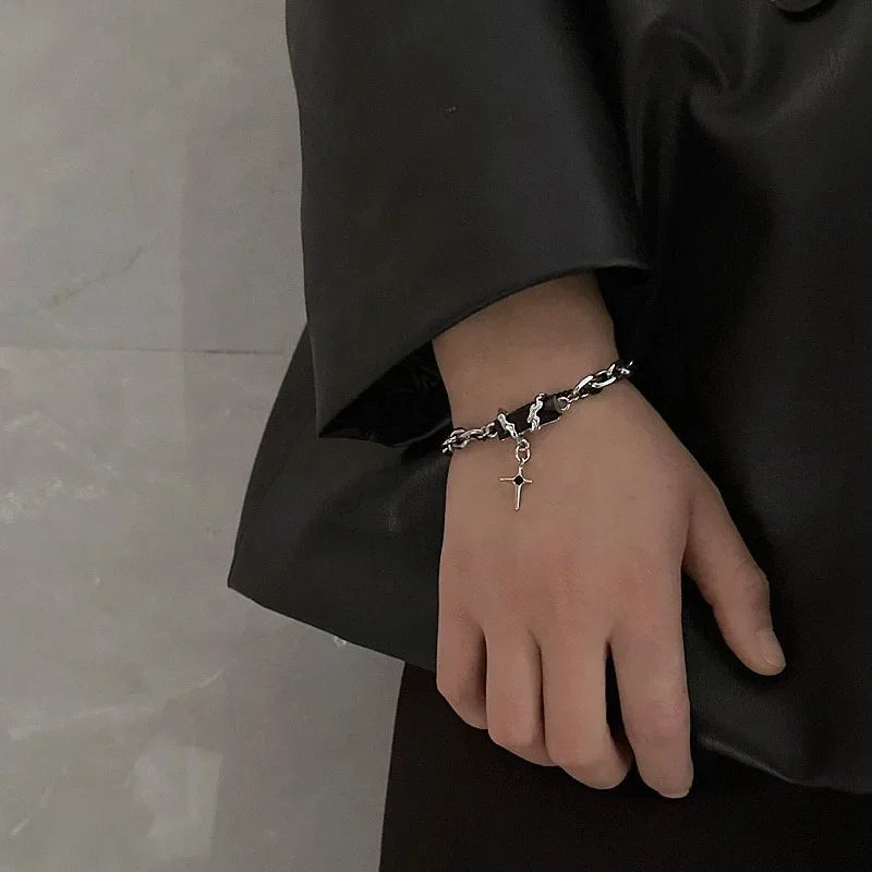 Unisex Black Zircon Star Chain Bracelet