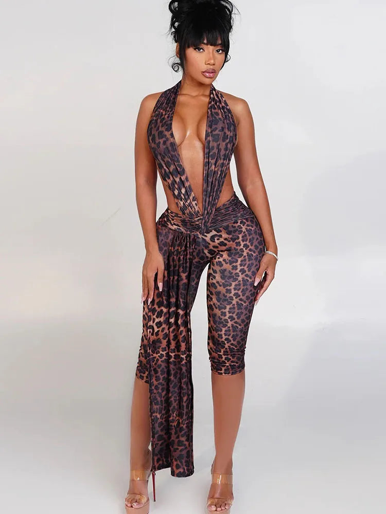 Women's Patchwork Halter Backless Romper