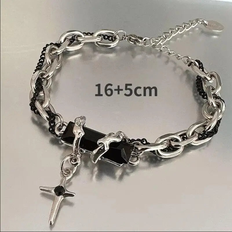 Unisex Black Zircon Star Chain Bracelet