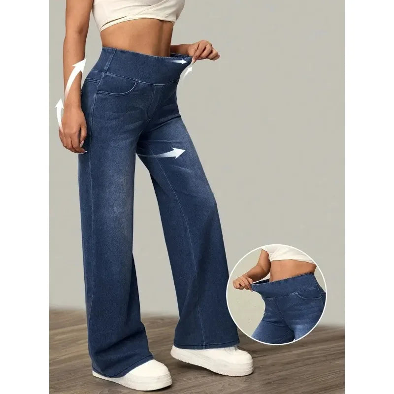 Women's Elastic Waist Loose Straight Leg Jeans