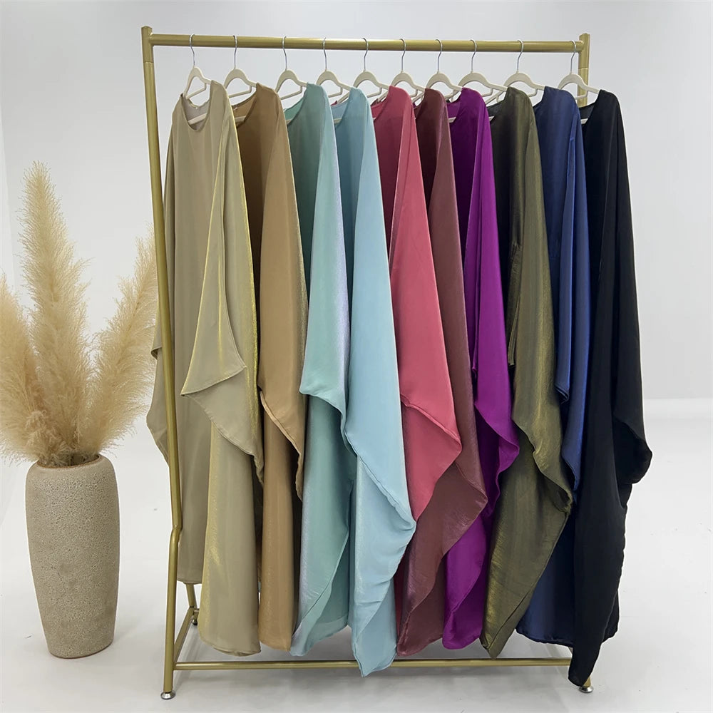Women's Satin Batwing Sleeve Abaya Maxi Dress