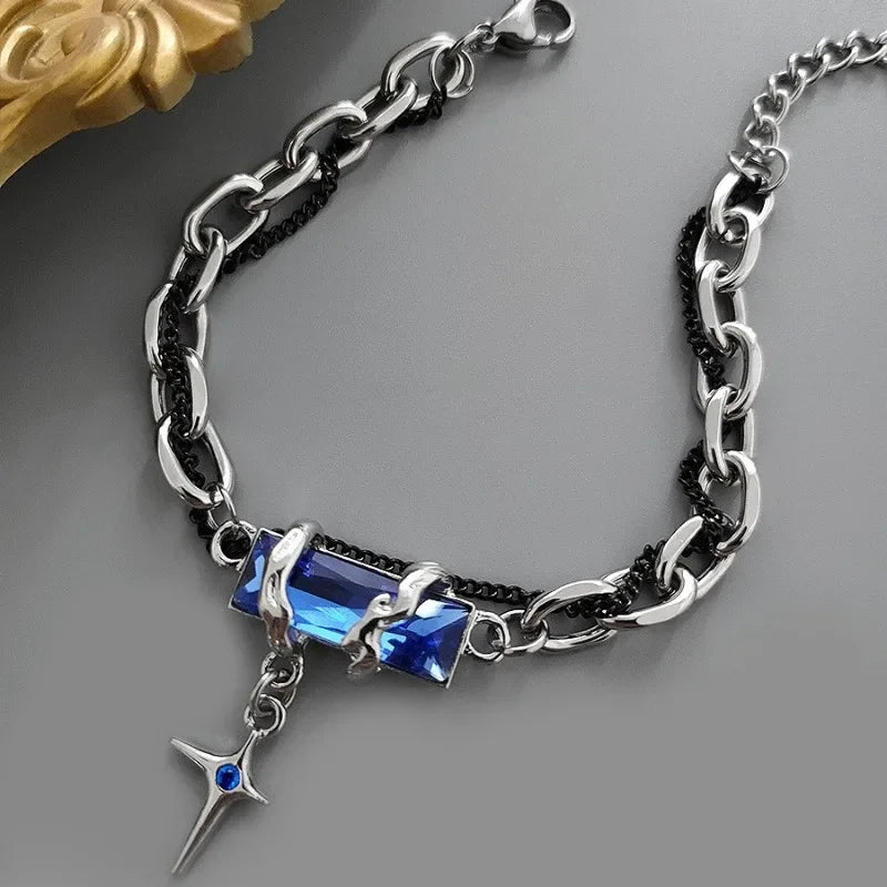 Unisex Black Zircon Star Chain Bracelet