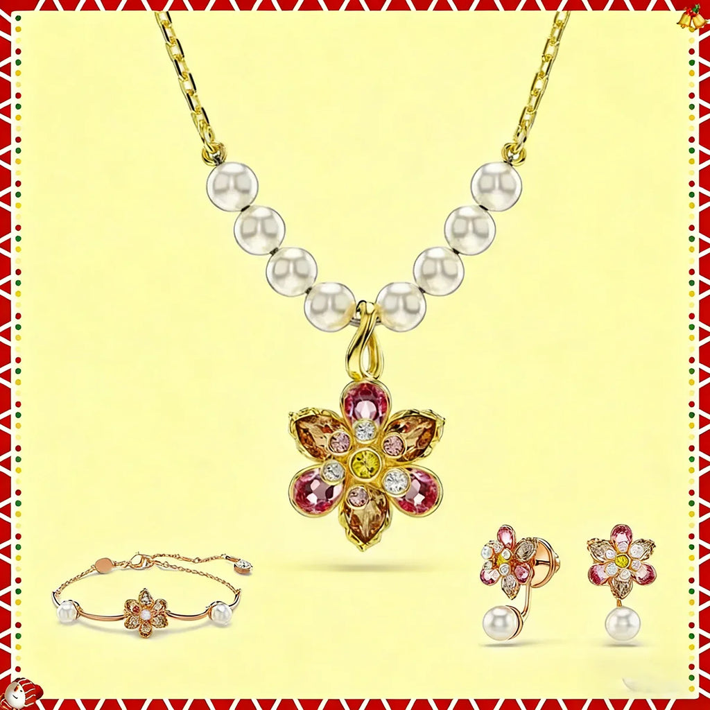2026 Elegant Flower Pearl & Gold Inlaid Jewelry Set