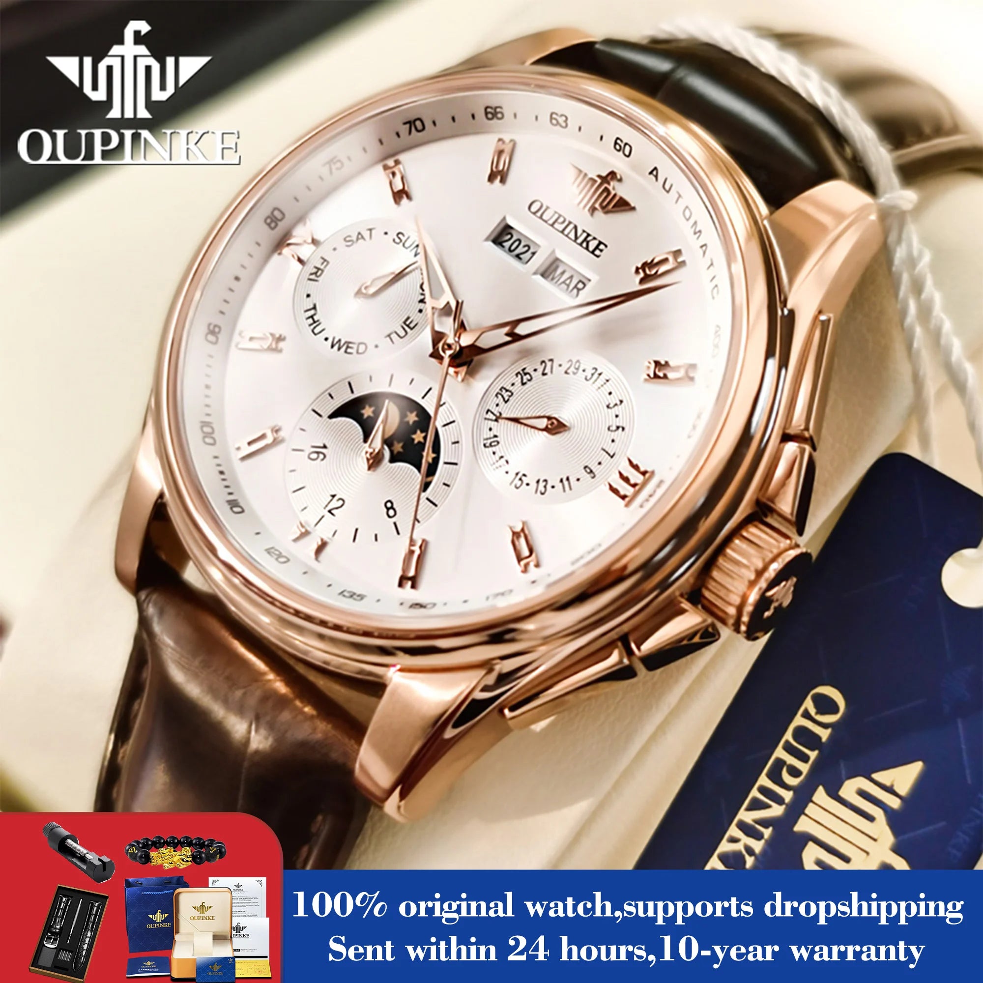 OUPINKE Luxury Automatic Moon Watch