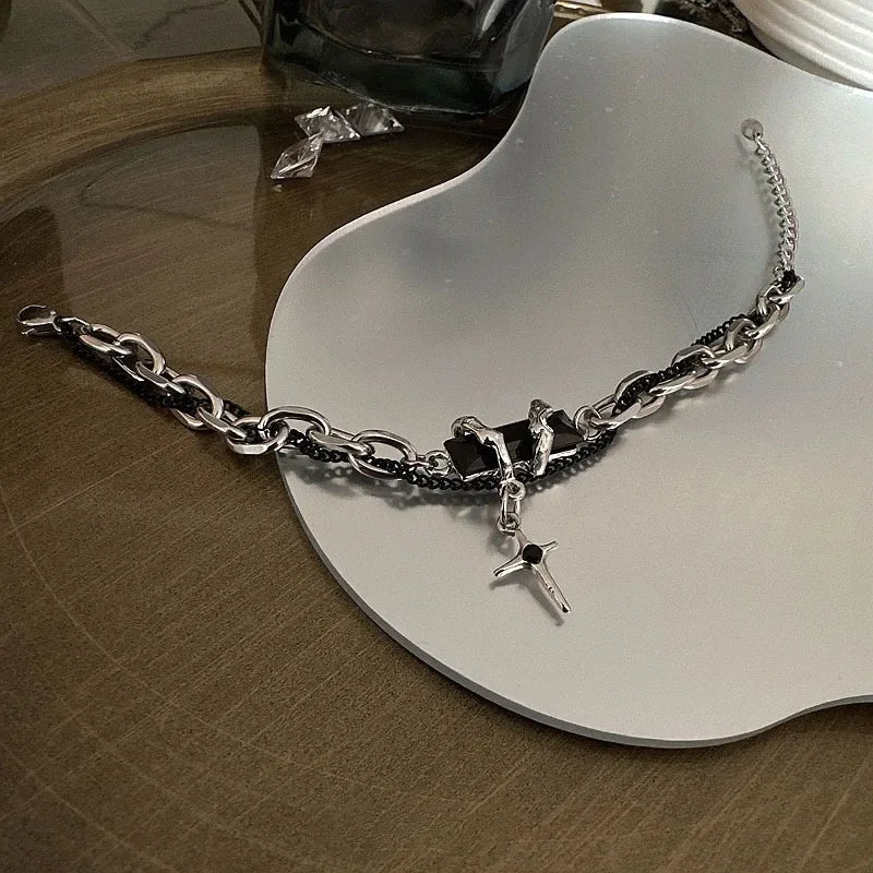 Unisex Black Zircon Star Chain Bracelet