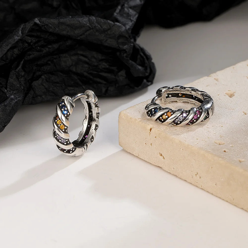 925 Sterling Silver Rainbow Zircon Ring & Earrings Set