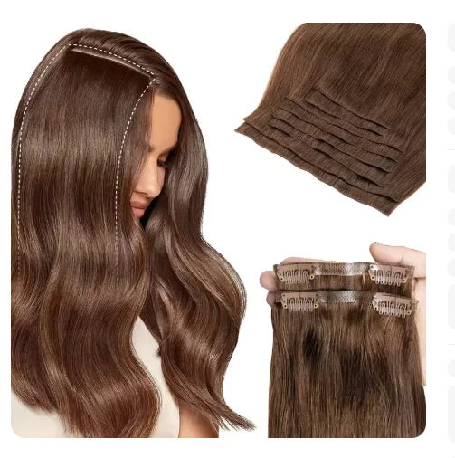 Clip-In Human Hair Extensions Straight Invisible Weft