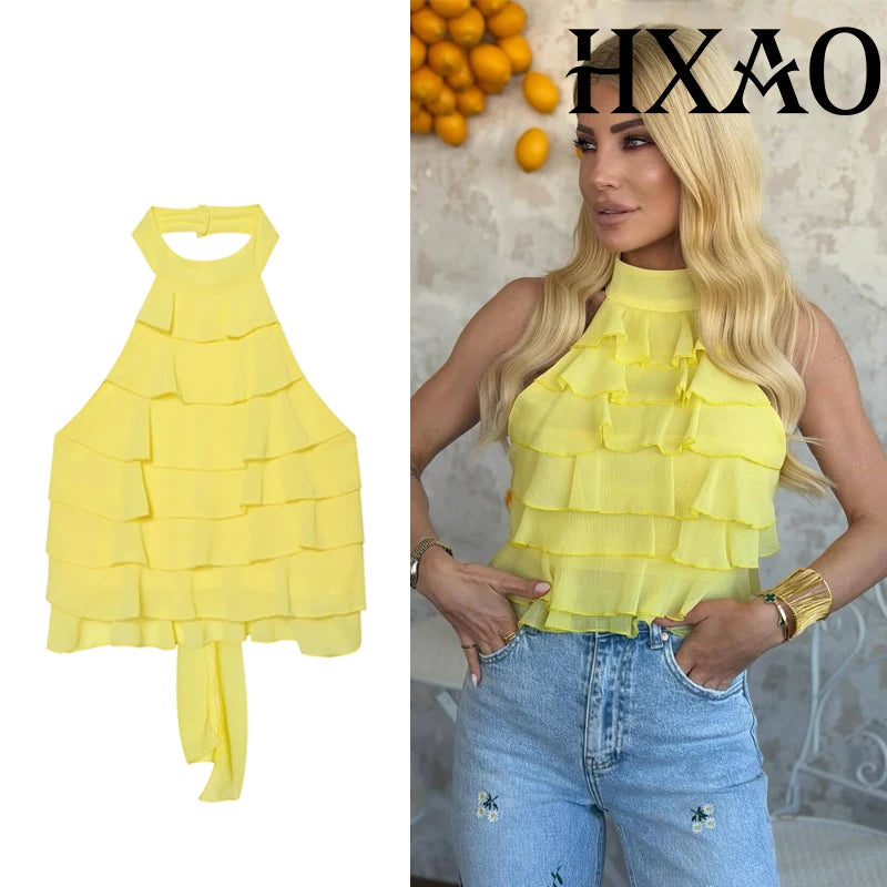 Women's Halter Ruffle Backless Crop Top