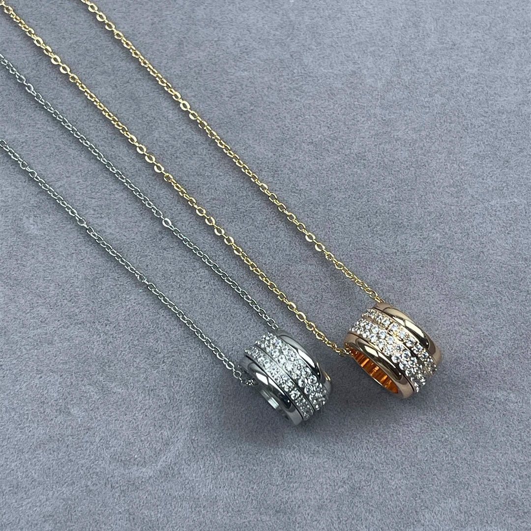 Three-Row Rotatable Crystal Pendant Necklace for Women