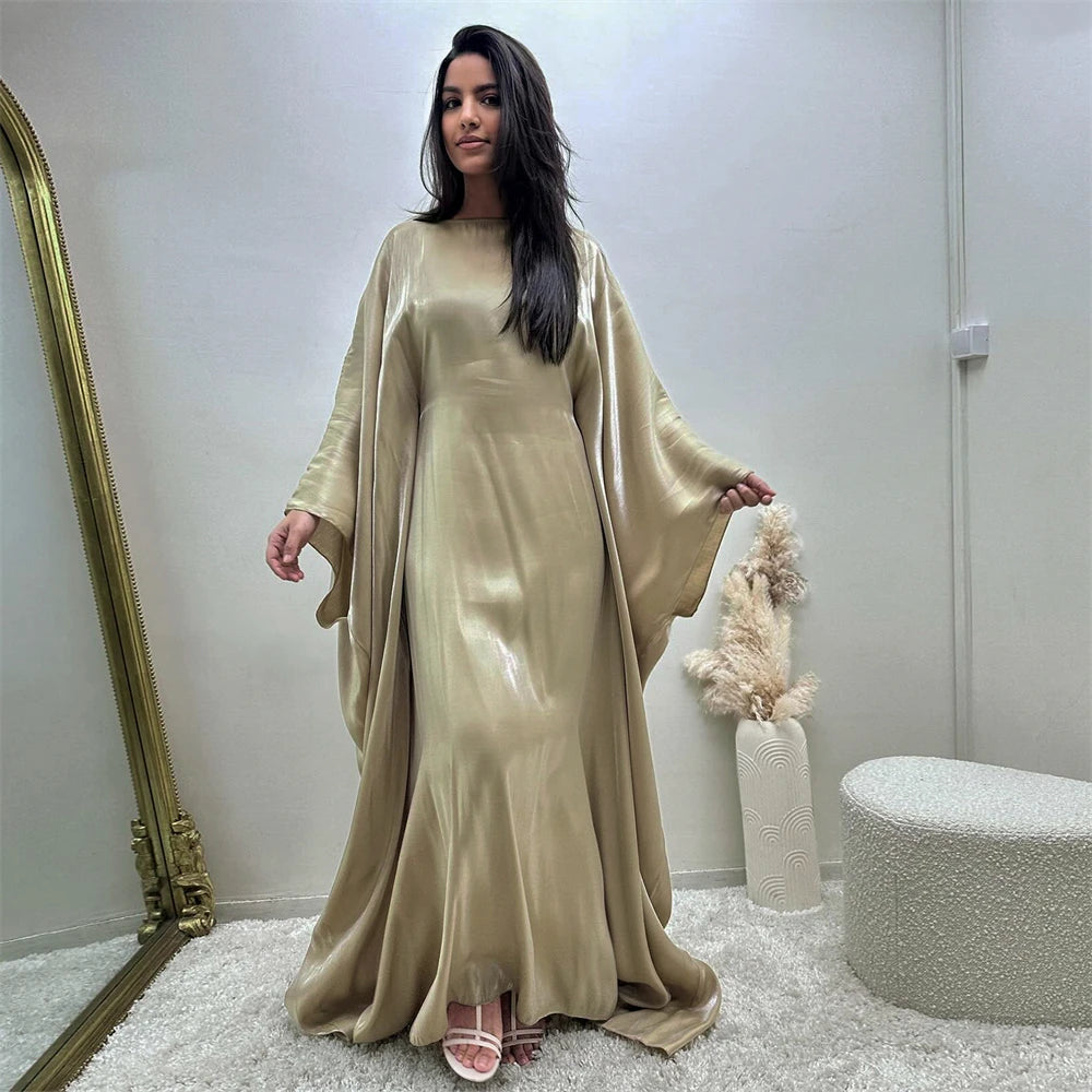 Women's Satin Batwing Sleeve Abaya Maxi Dress