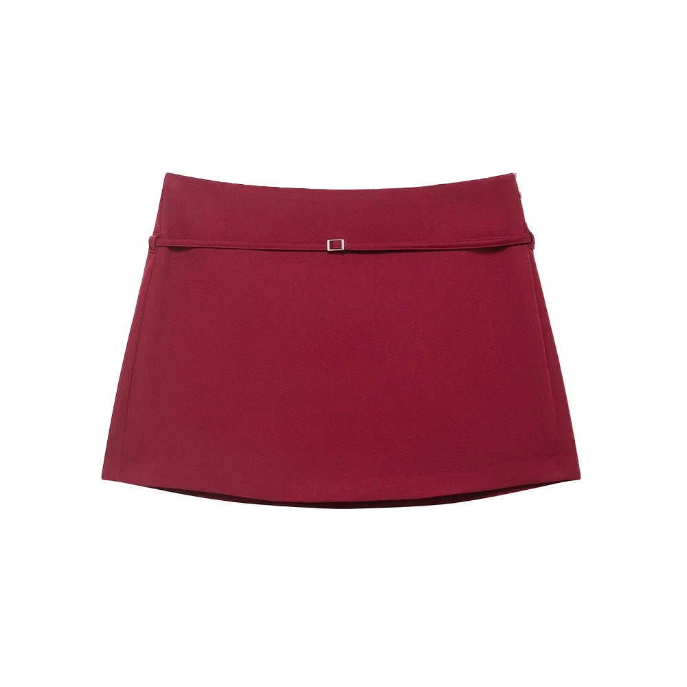 Women's Solid Color Belted Casual Short