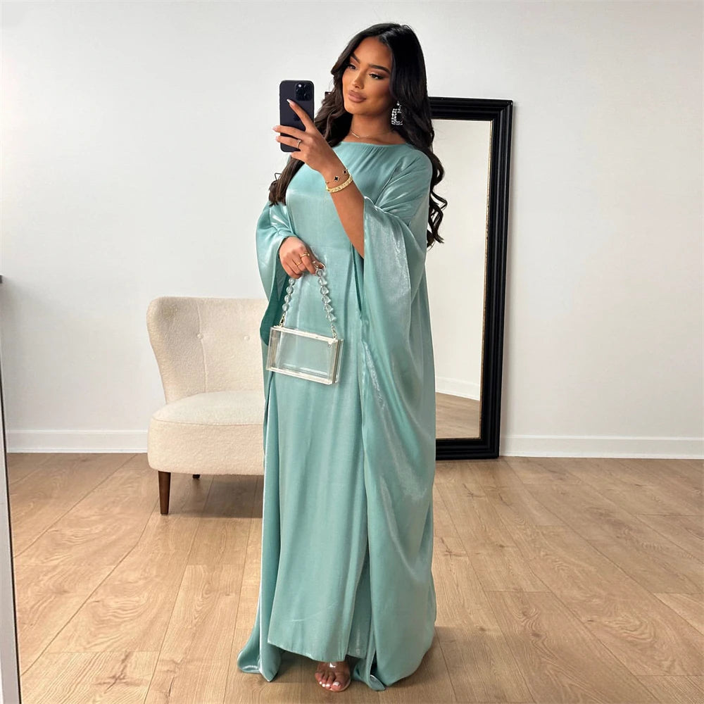 Women's Satin Batwing Sleeve Abaya Maxi Dress