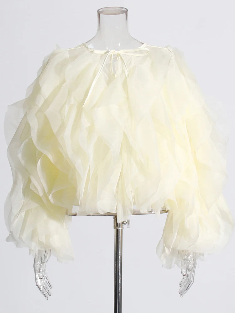 TWOTWINSTYLE Ruffle Chiffon Lantern Sleeve Blouse