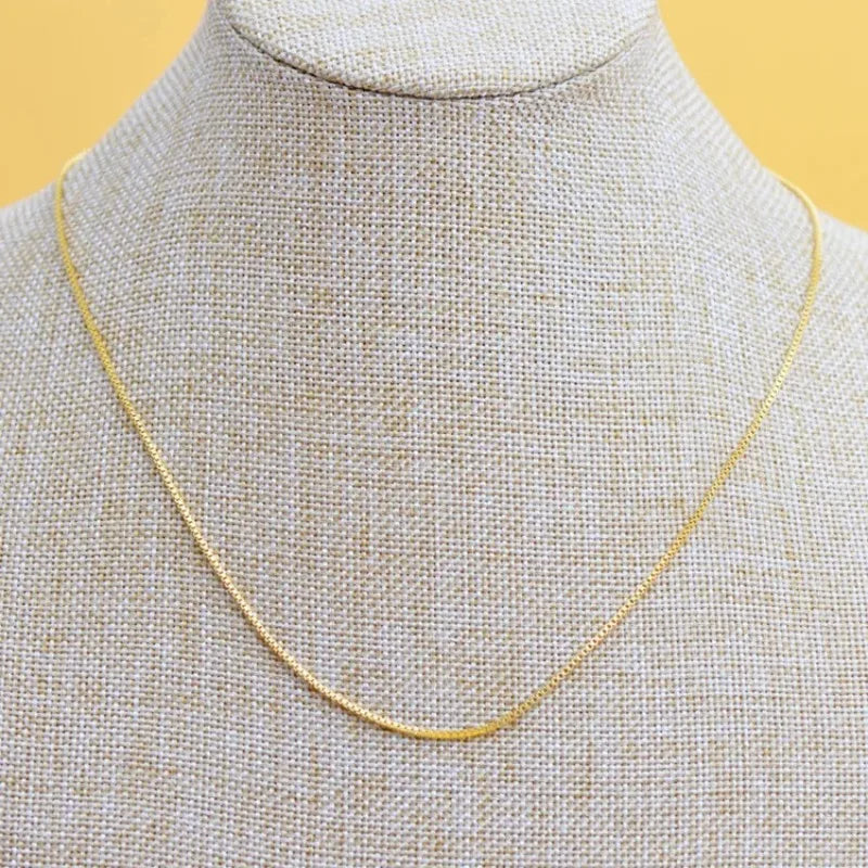 Lynge Jewelry AU999 24K Gold Box Chain Necklace for Women