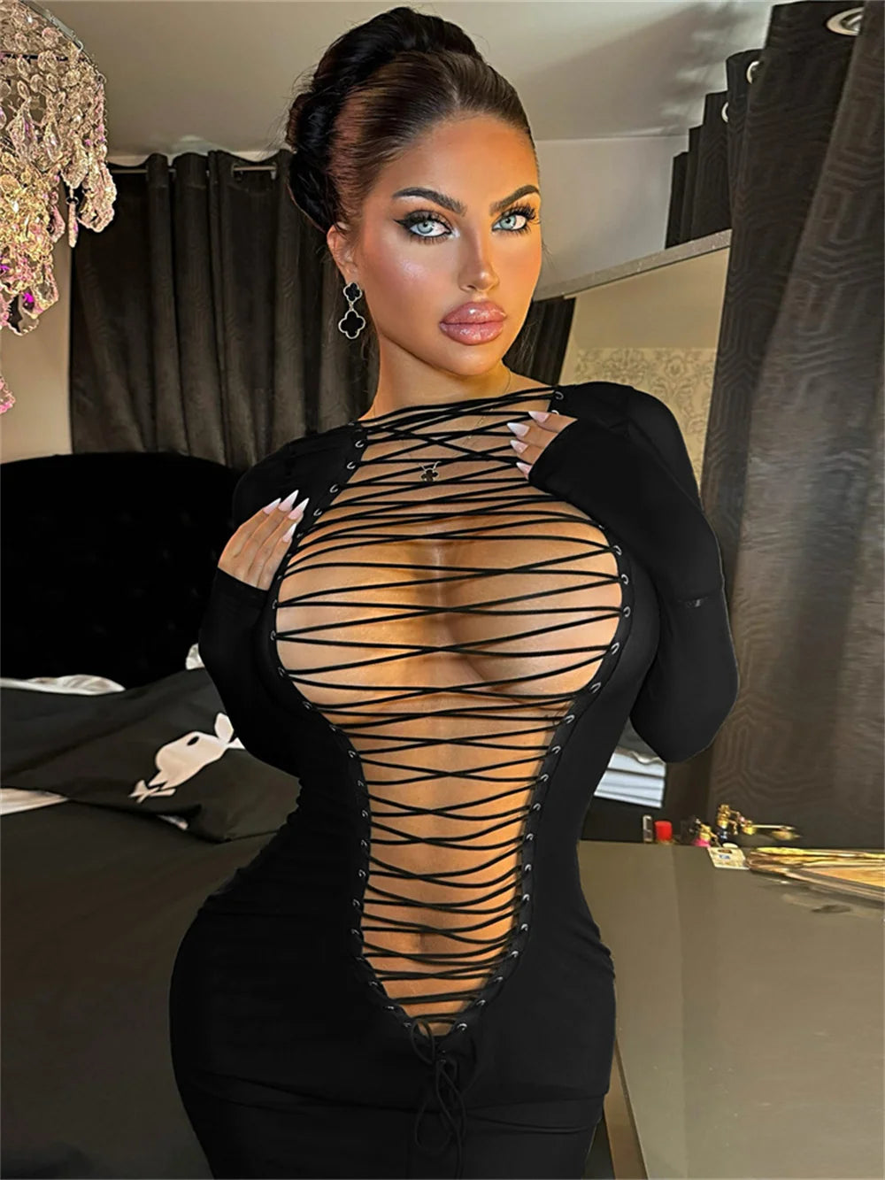 Weird Puss Shirred Body-con Mini Dress