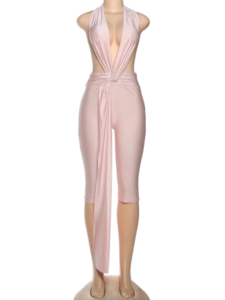 Women's Patchwork Halter Backless Romper