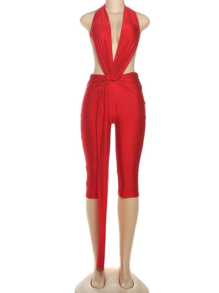 Women's Patchwork Halter Backless Romper