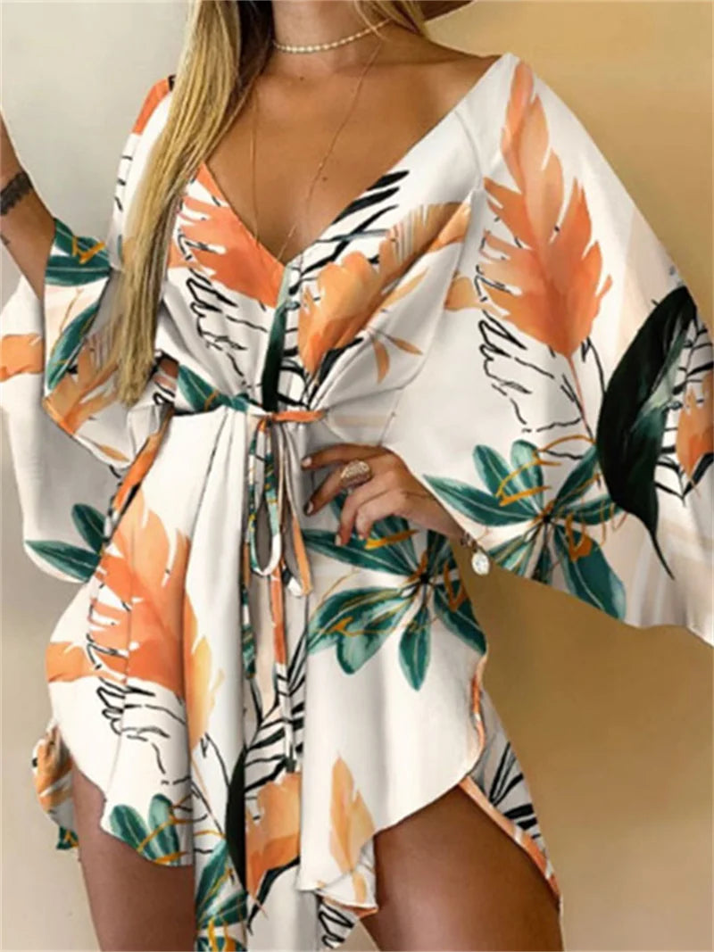 Women's Floral Boho V-Neck Mini Dress