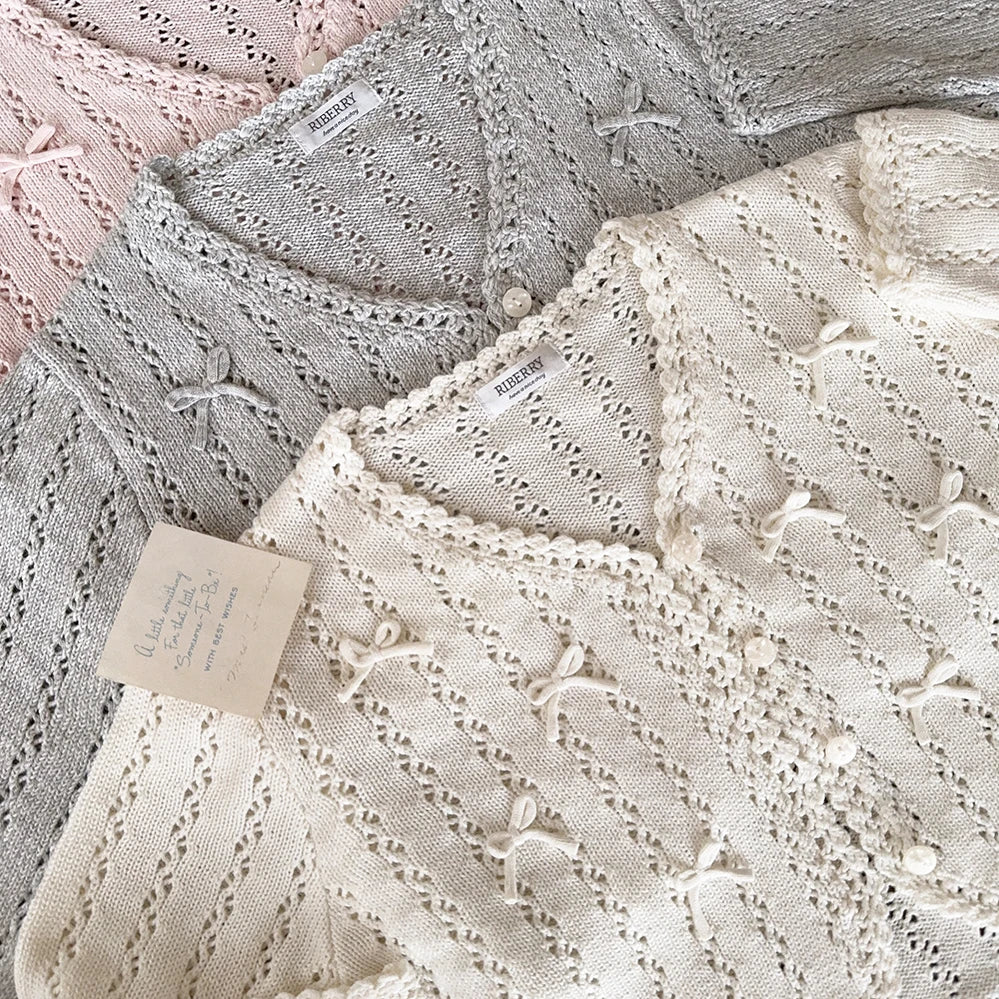 Women's Kawaii Bow Crochet Knit Cardigan