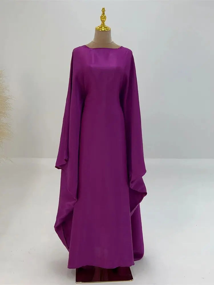 Women's Satin Batwing Sleeve Abaya Maxi Dress