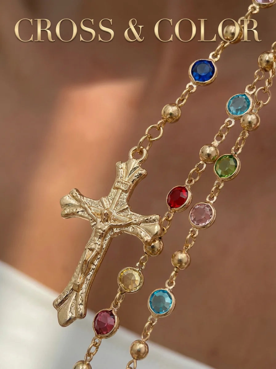 Layered Jesus Cross Pendant Y2K Chain Necklace