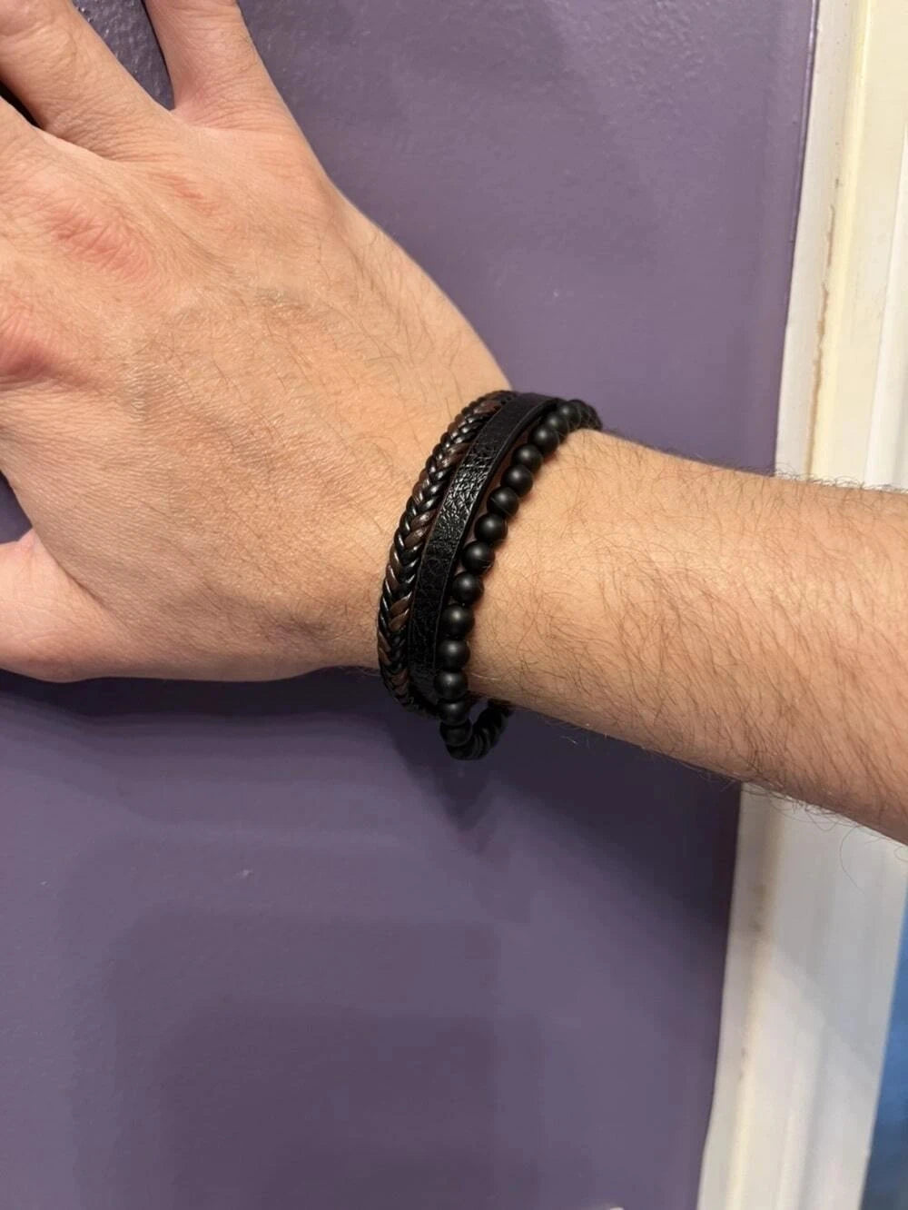 Men's Obsidian Beaded Leather Bracelet