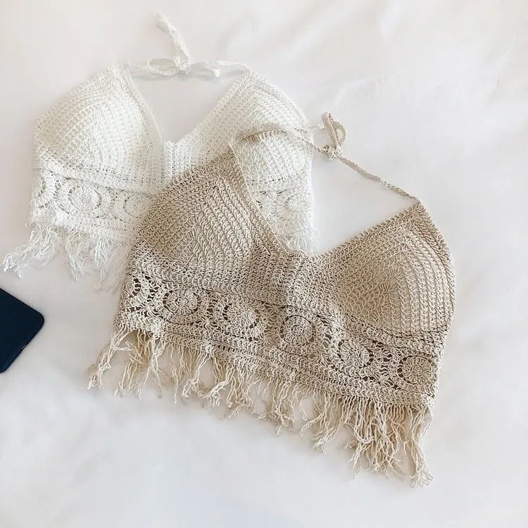 Women's Crochet Corset Tank Top with Built-In Pads