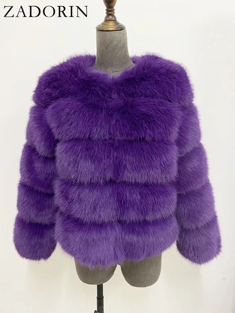 ZADORIN Women's Faux Fox Fur Winter Coat