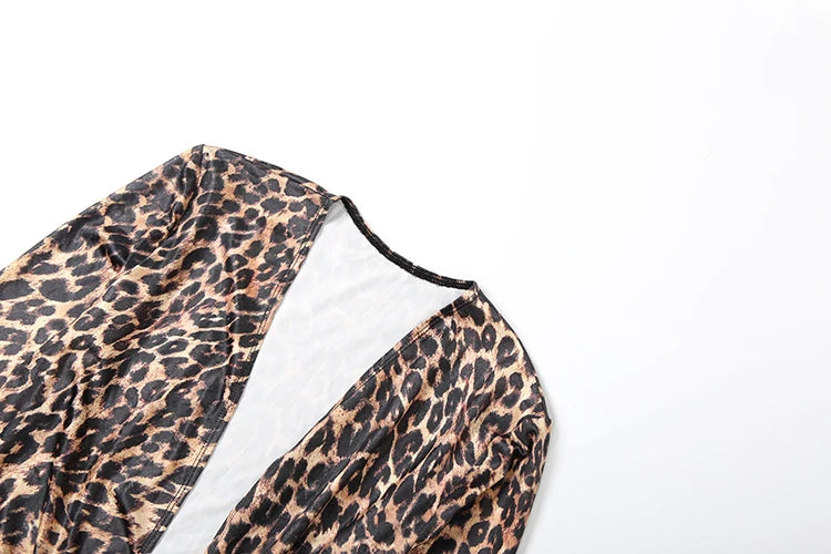 Y2K Leopard Print Deep V Split Dress