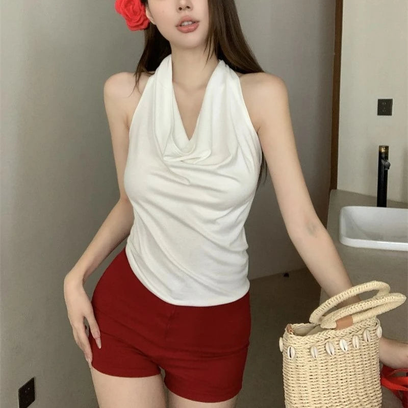 Women's Y2K Backless Halter Swing Collar Crop Top
