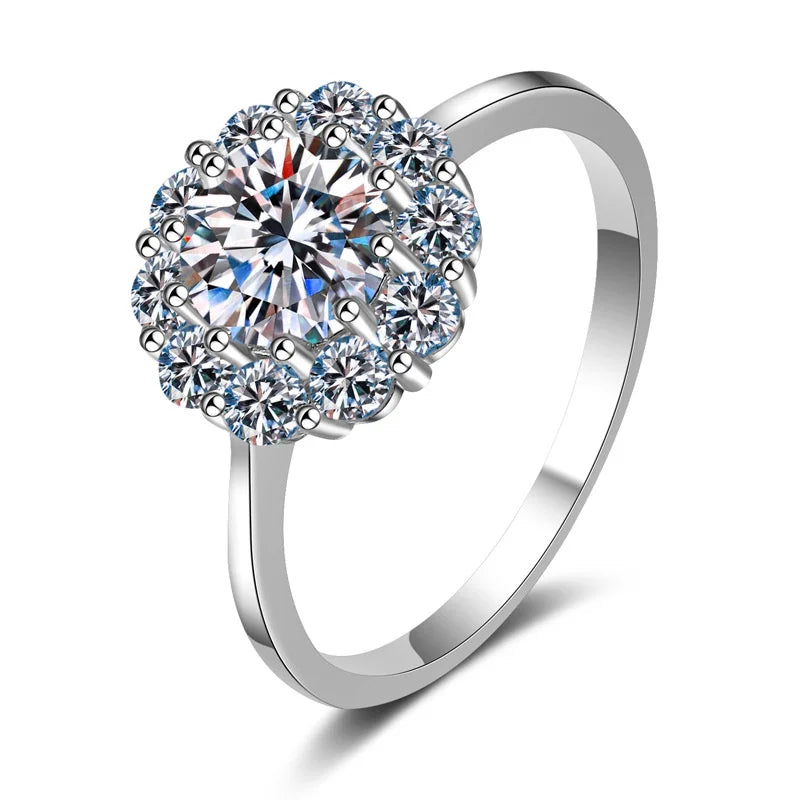 JoyceJelly 1ct 6.5mm Moissanite Flower Shape Engagement Ring D Color VVS Luxury Bridal Wedding Ring (Size 5–9)