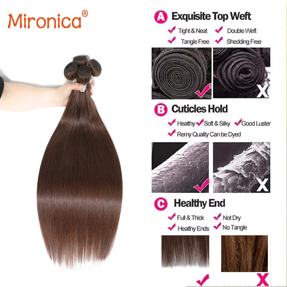 Straight Chocolate Brown Remy Human Hair Bundles