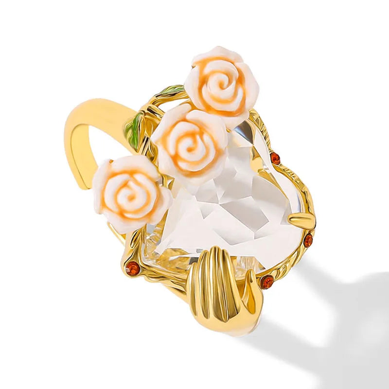 Women's Elegant Enamel Rose Gemstone Jewelry Set