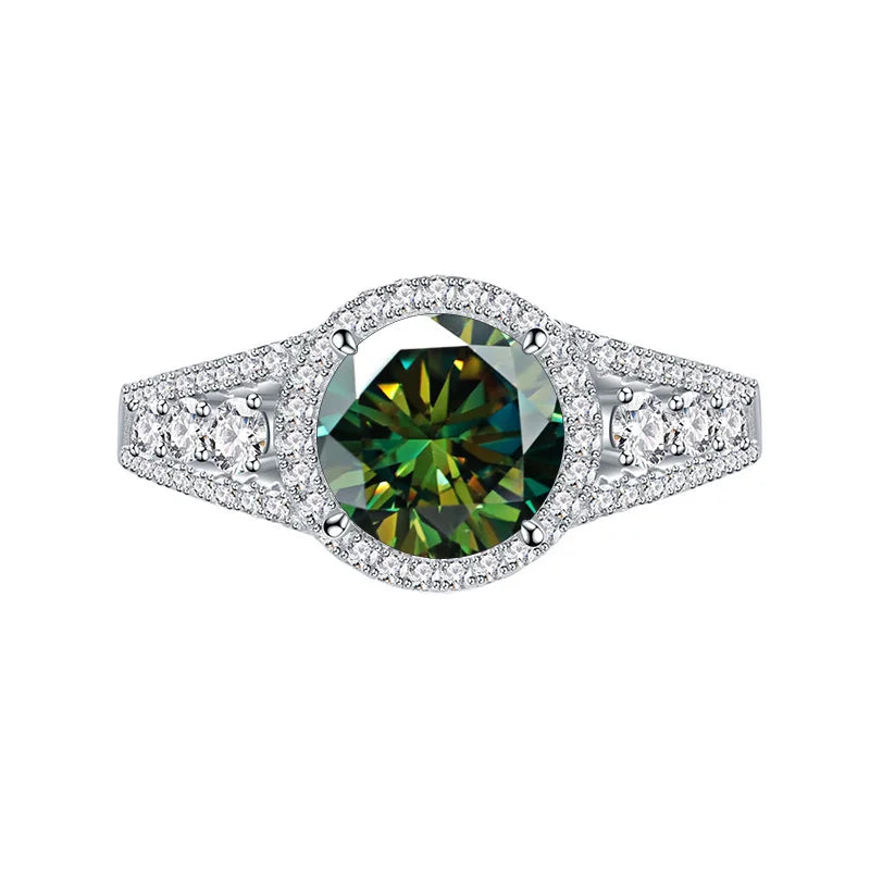 JoyceJelly 2CT Blue-Green Moissanite Sterling Silver Ring