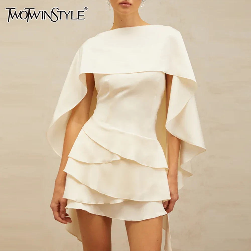 TWOTWINSTYLE Strapless Ruffle Patchwork Dress