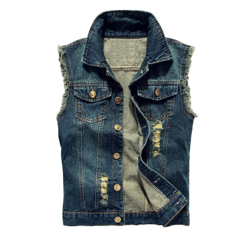 Men’s Hip Hop Ripped Denim Jacket Vest