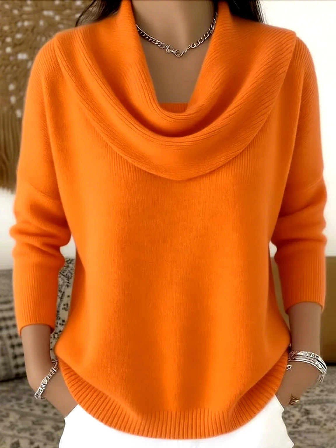 Women's Elegant Draped Neck Knit Sweater