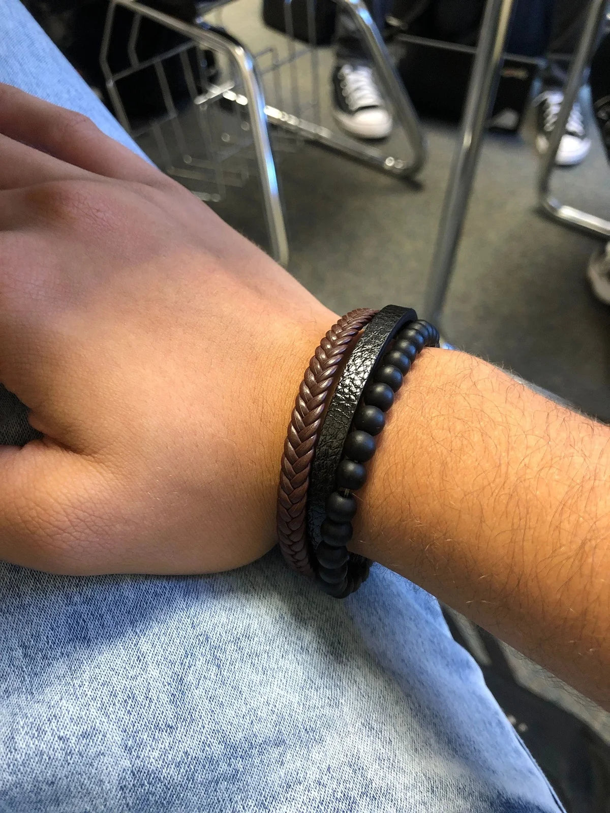Men's Obsidian Beaded Leather Bracelet