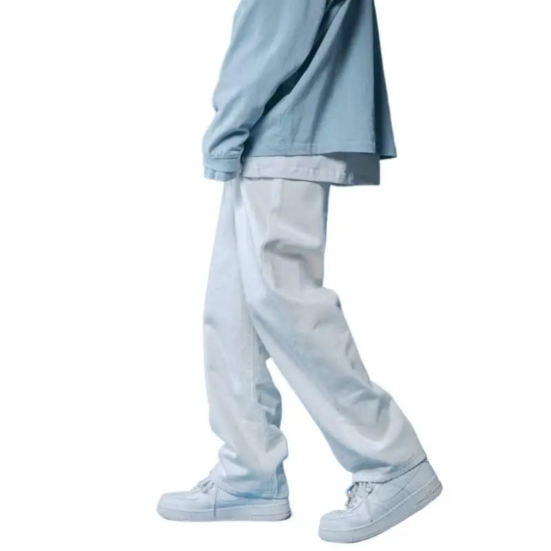 Unisex White Baggy Straight Leg Jeans