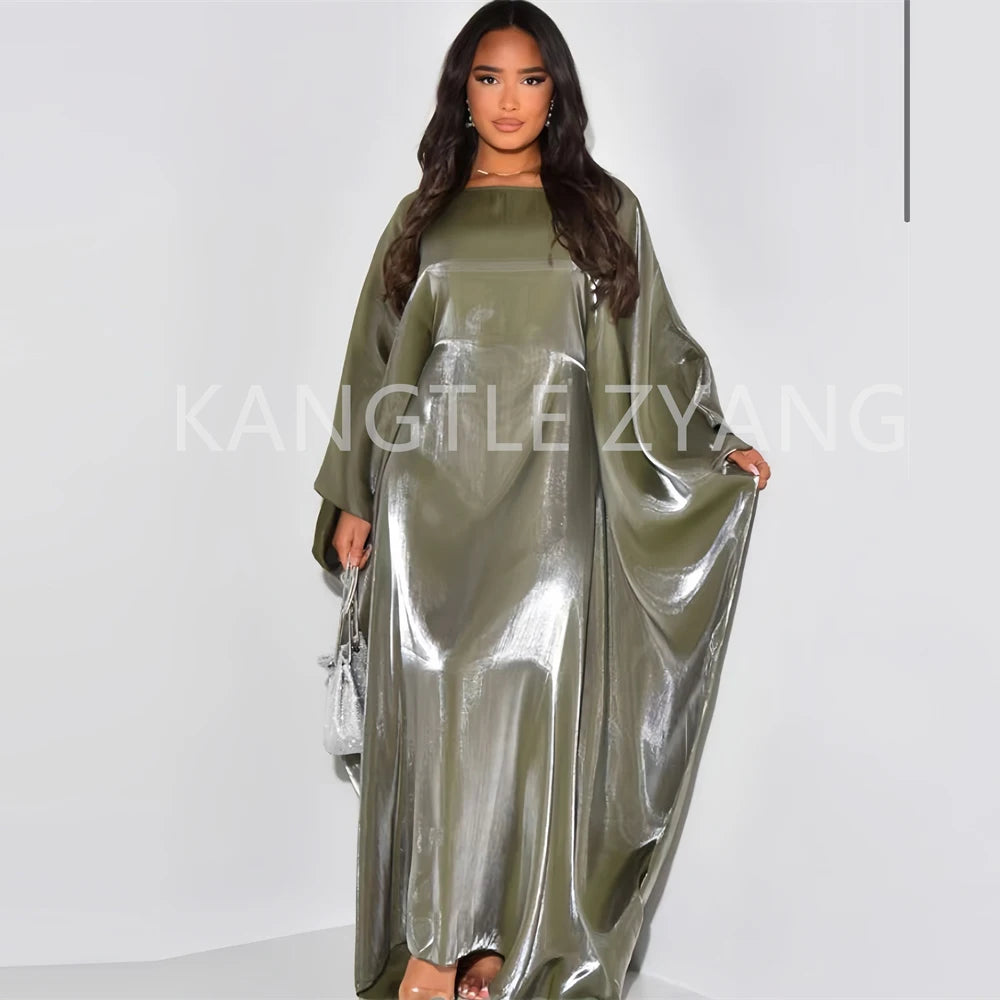 Women's Satin Batwing Sleeve Abaya Maxi Dress
