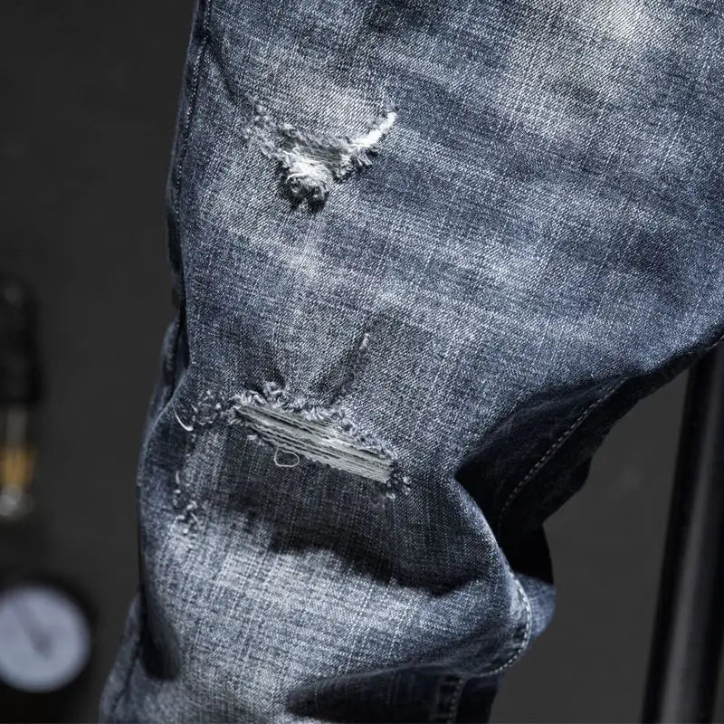 Men’s Ripped Slim Fit Straight Jeans