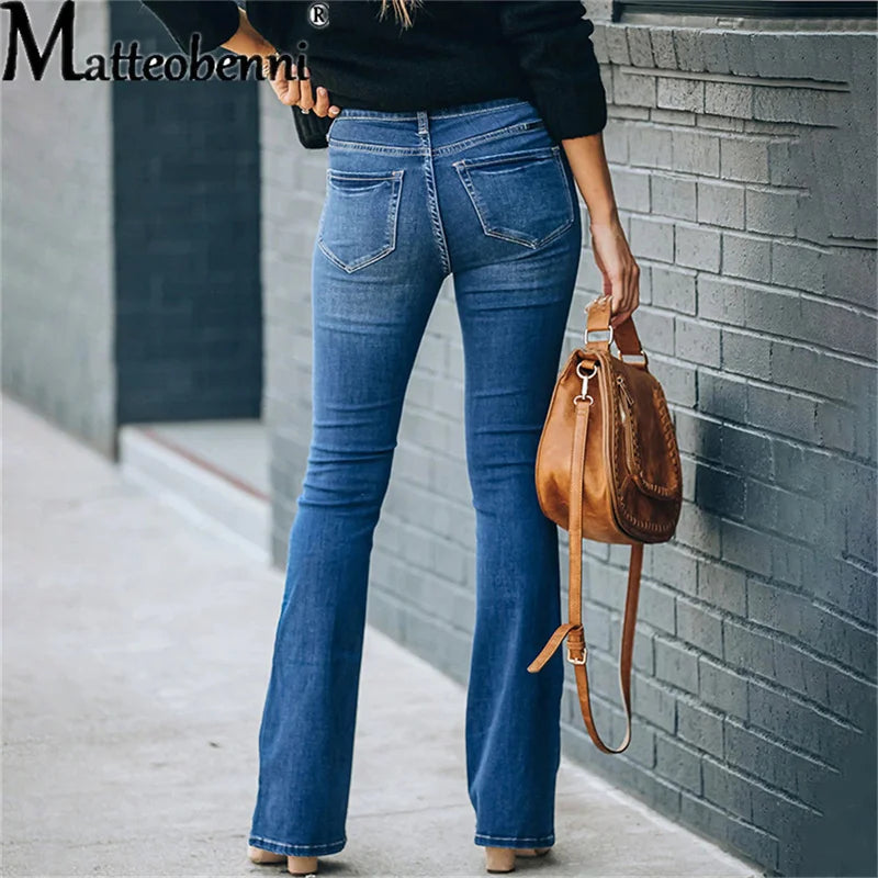Women's High-Waist Vintage Flare Stretch Jeans
