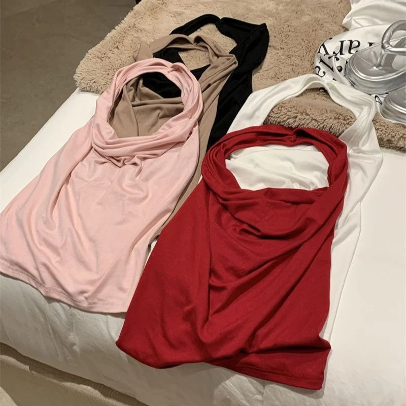 Women's Y2K Backless Halter Swing Collar Crop Top