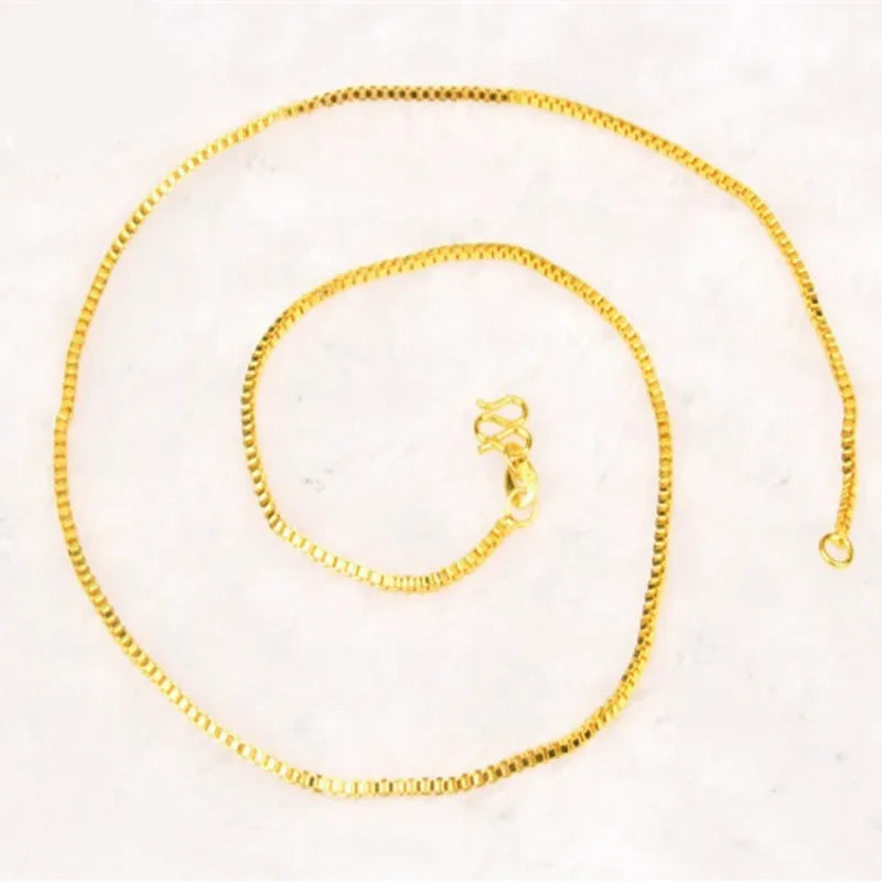 Lynge Jewelry AU999 24K Gold Box Chain Necklace for Women