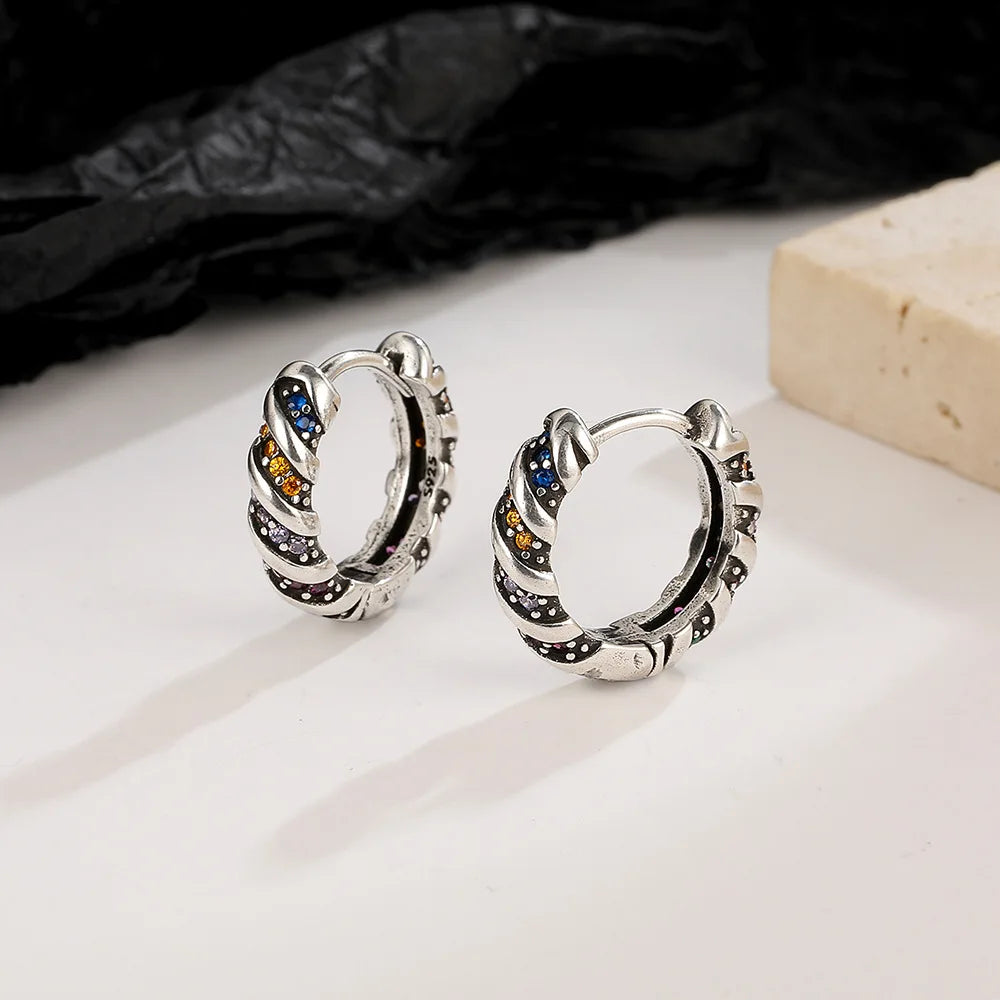 925 Sterling Silver Rainbow Zircon Ring & Earrings Set