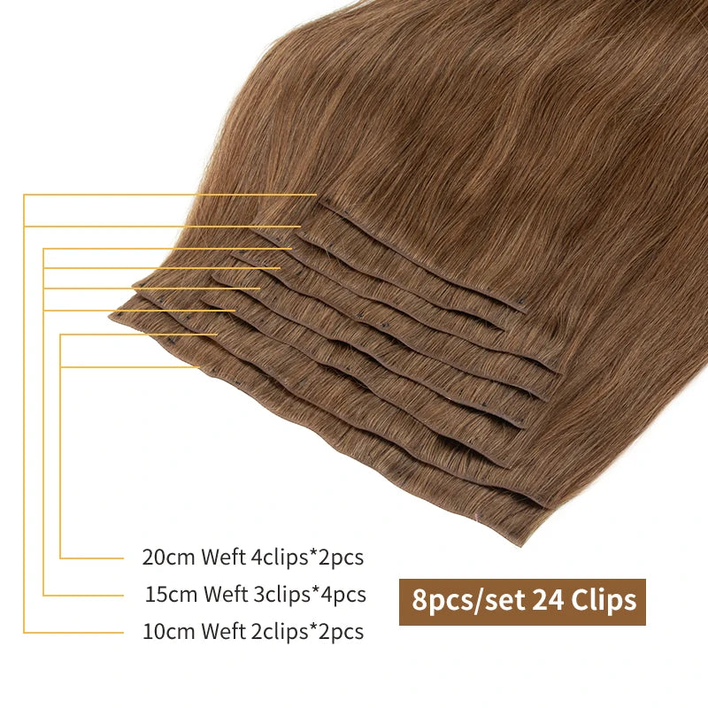 Clip-In Human Hair Extensions Straight Invisible Weft