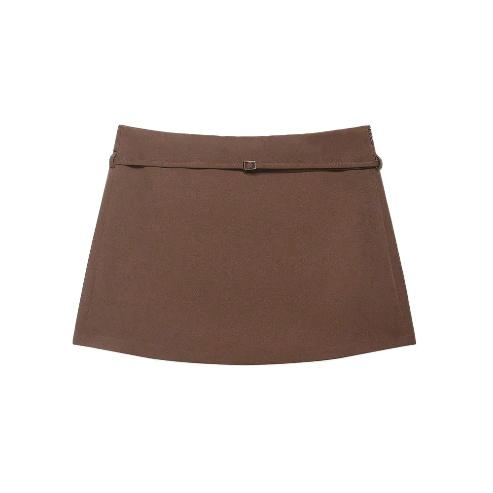Women's Solid Color Belted Casual Short